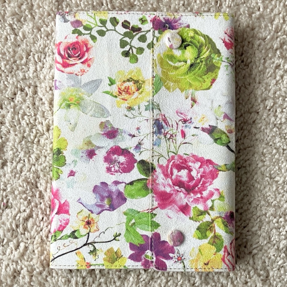 Indigo| Floral Print Faux Suede Journal